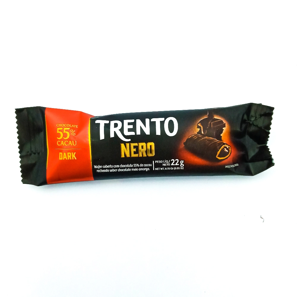 Wafer Recheio Chocolate Meio Amargo Cobertura Chocolate 55 Cacau Trento Nero Dark Pacote 22g