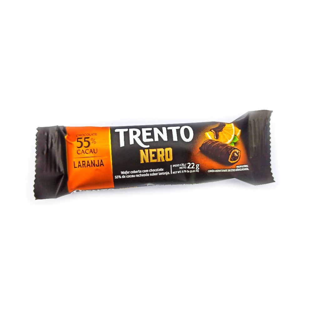 Wafer Recheio Laranja Cobertura Chocolate Trento Nero Pacote 22g