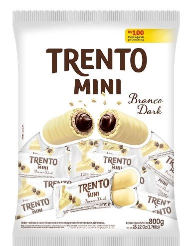 Rolinho De Wafer De Chocolate Branco Recheado Com Chocolate Mini Trento 800g