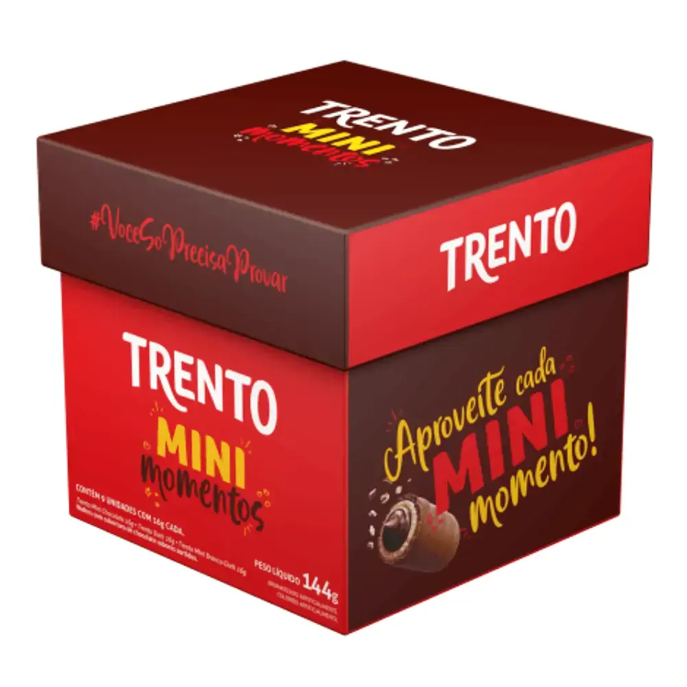 Wafer Sortido Cobertura Chocolate Trento Mini Momentos Caixa 144g 9 Unidades