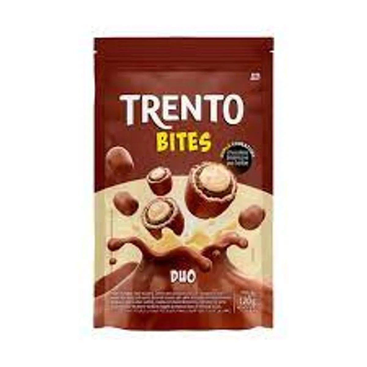 Wafer Duo Recheio Baunilha Cobertura Chocolate Branco E Chocolate Ao Leite Trento Bites Pouch 120g