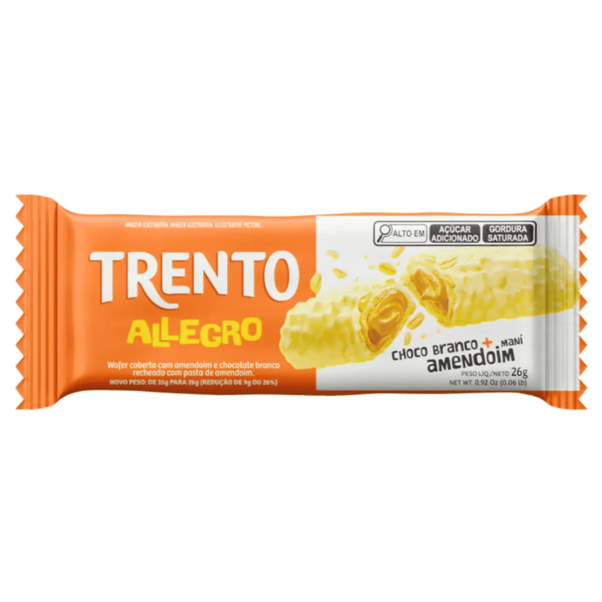 Wafer Choco Branco Com Amendoim Trento Allegro Pacote 26g