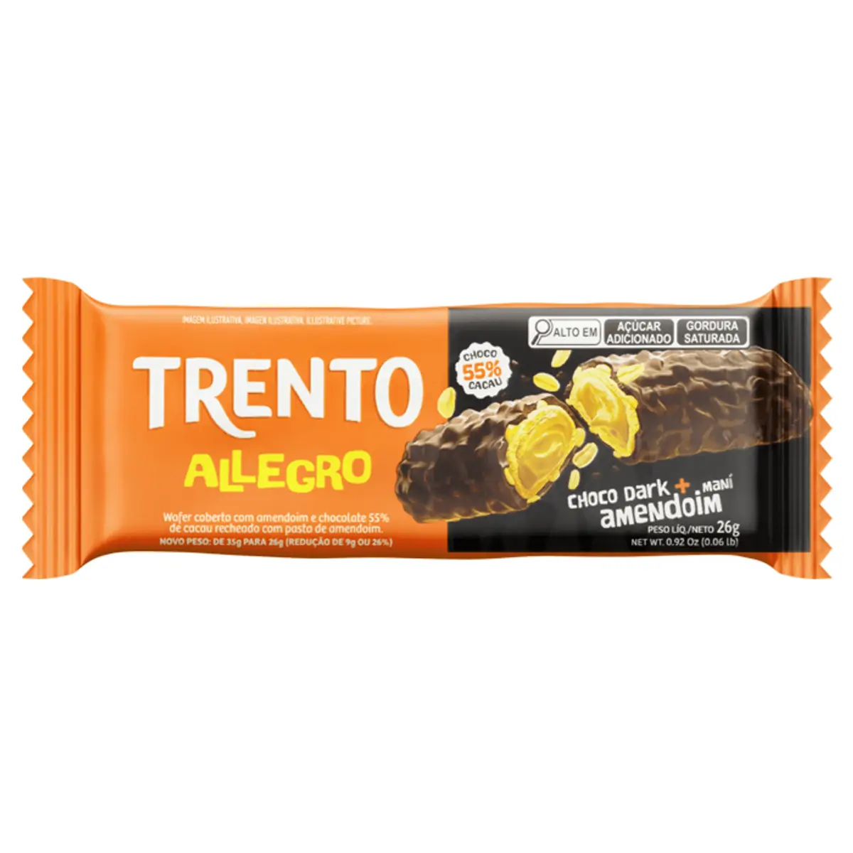 Wafer Choco Dark Com Amendoim Trento Allegro Pacote 26g