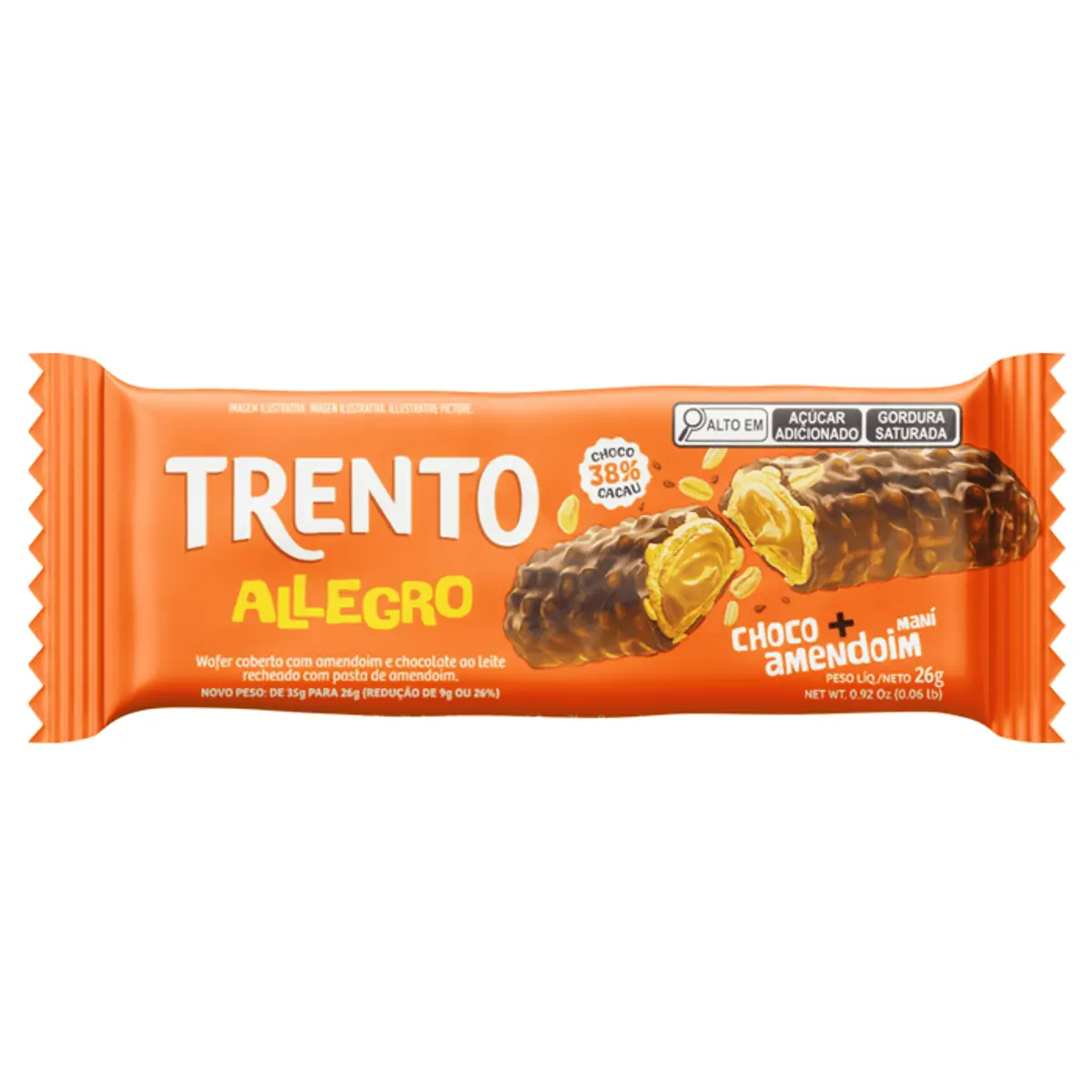 Wafer Choco Com Amendoim Trento Allegro Pacote 26g