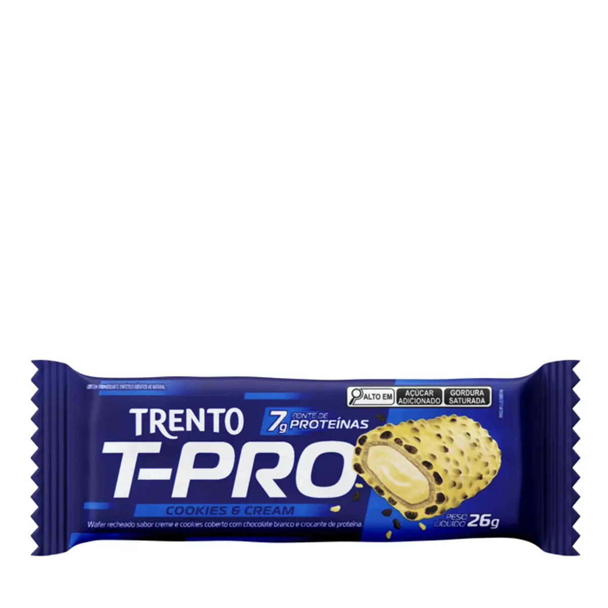 Wafer Recheio Cookies Cream Cobertura Chocolate Branco E Crocante Trento T Pro Pacote 26g