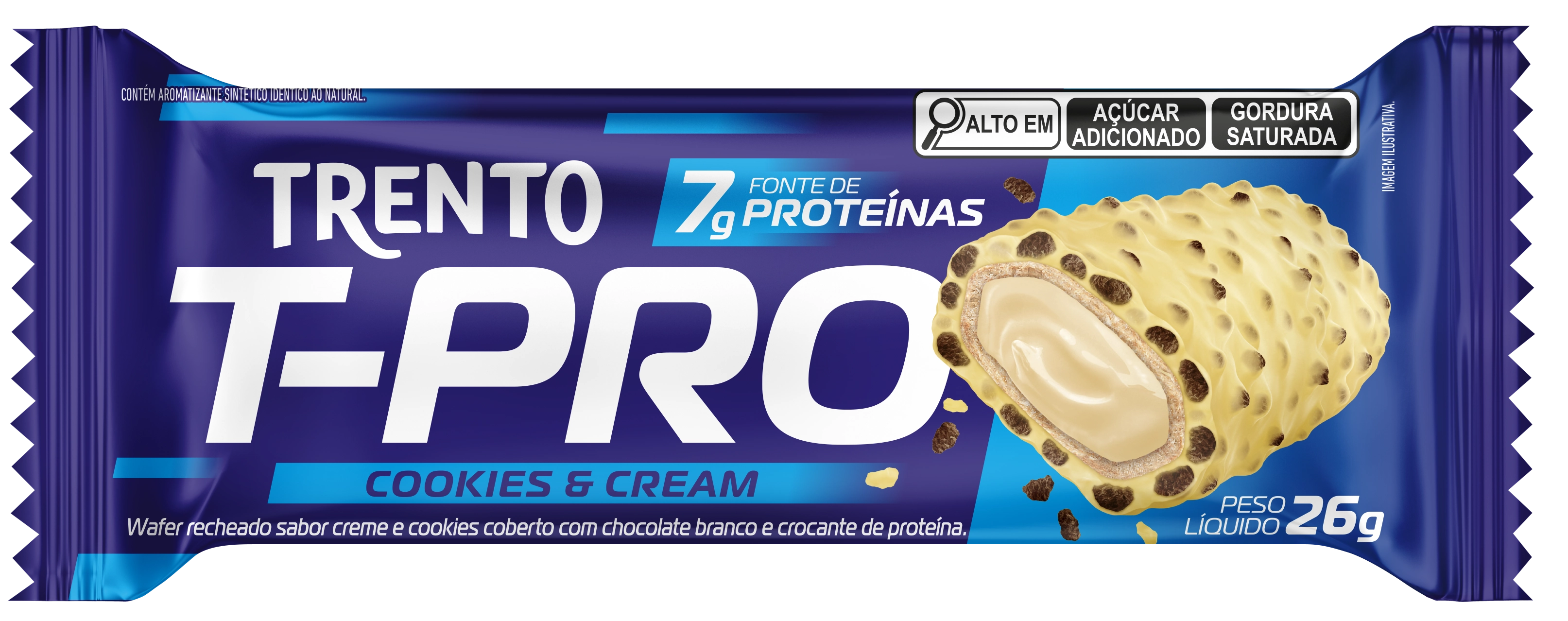 Wafer Recheio Cookies Cream Cobertura Chocolate Branco E Crocante Trento T Pro Pacote 26g