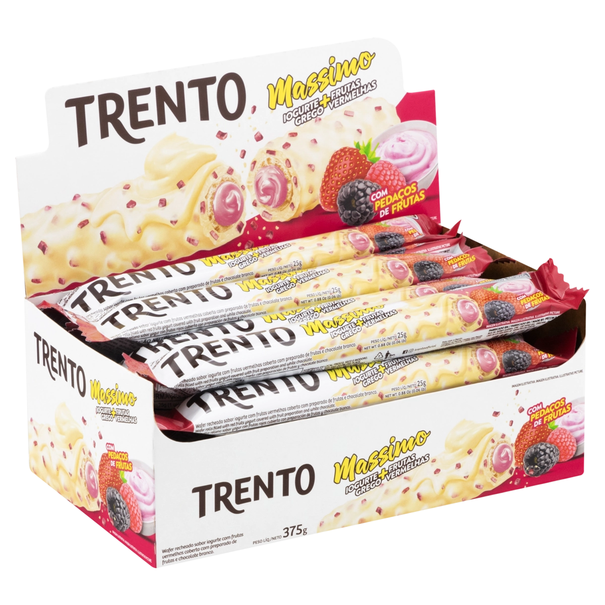 Wafer Iogurte Grego E Frutas Vermelhas Trento Massimo Caixa 375g 15 Unidades
