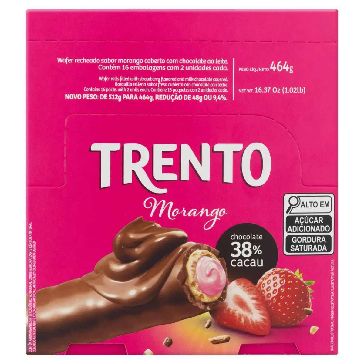 Wafer Morango Trento Caixa 464g 16 Unidades