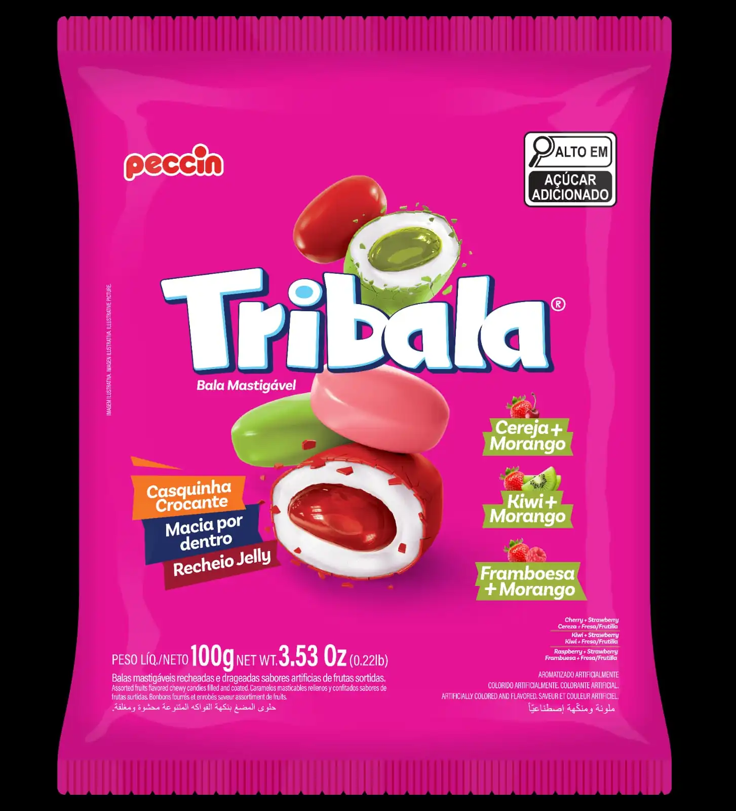 Bala Mast Peccin Tribala 100g Morango Sortido