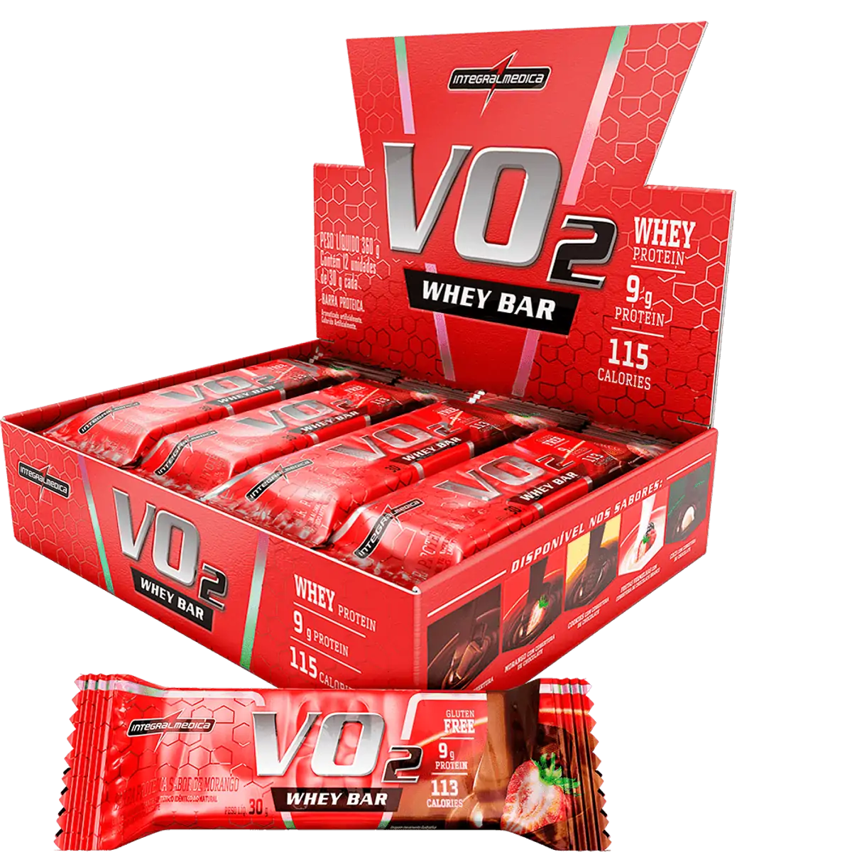 VO2 Whey Bar Morango 12un Integralmédica