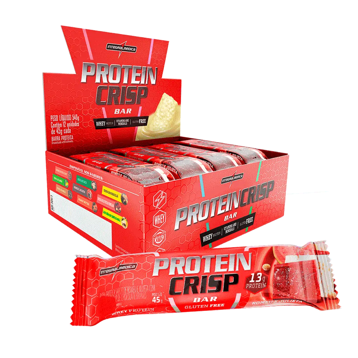 Suplemento em barra Integralmédica Protein Crisp Bar proteínas em caixa de 540g 12 un Romeu e Julie