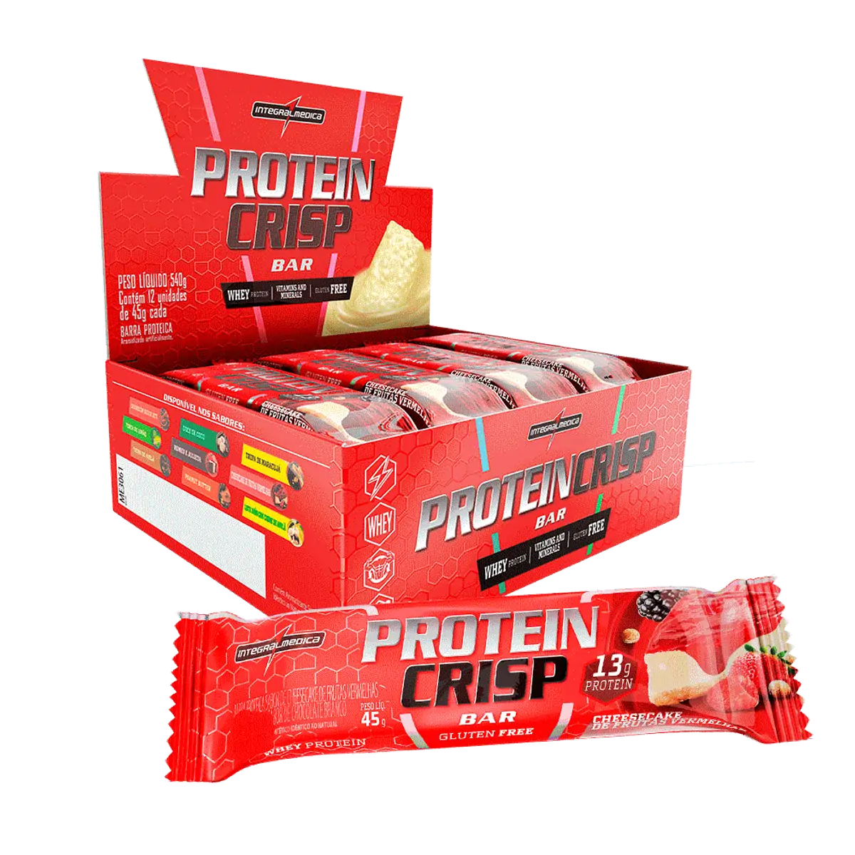Barra sabor Cheesecake de Frutas Vermelhas caixa com 12 unidades de 45g - Integral Médica Crisp Bar
