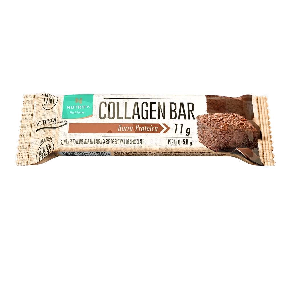 Barra De Proteína Brownie De Chocolate Nutrify Collagen Bar Pacote 50g