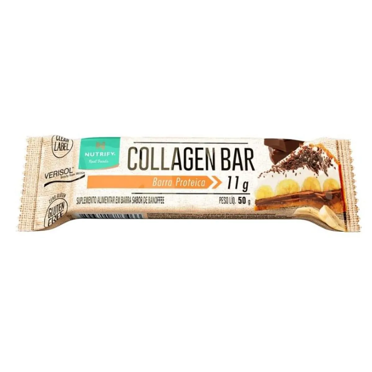 Barra De Proteína Banoffee Nutrify Collagen Bar Pacote 50g