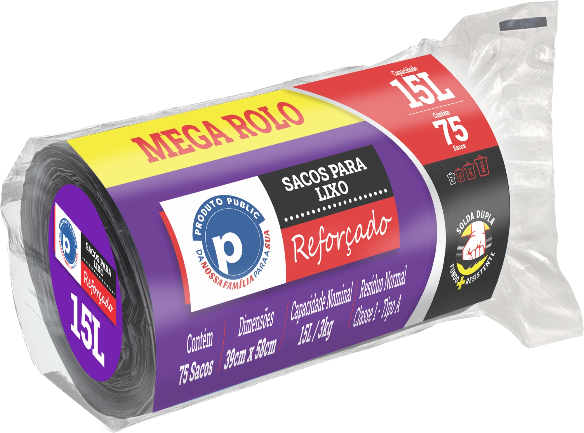 Saco P/ Lixo Public 15l Reforcado Preto C/ 75 Un