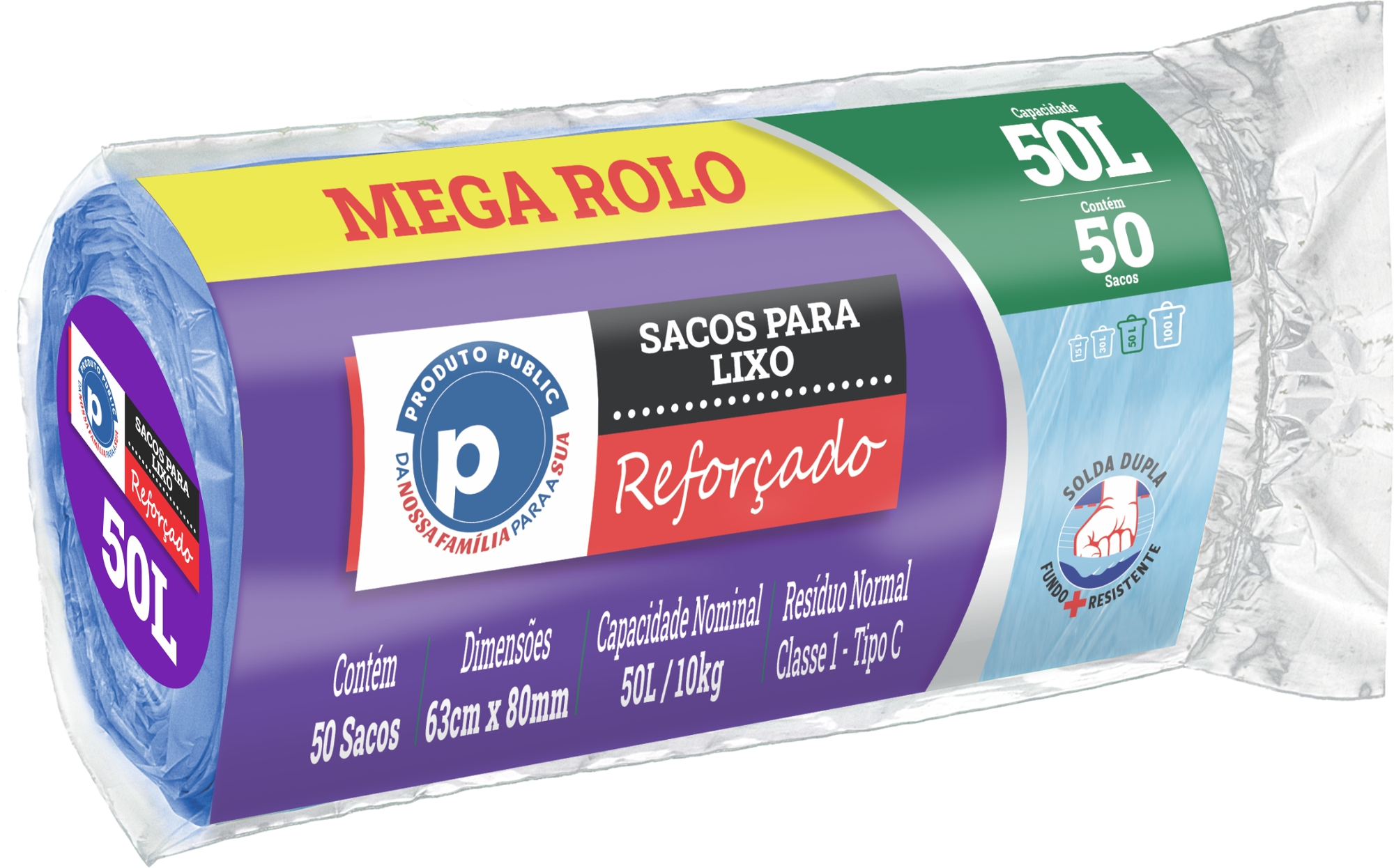 Saco P/ Lixo Public 50l Reforcado Azul C/ 50 Un