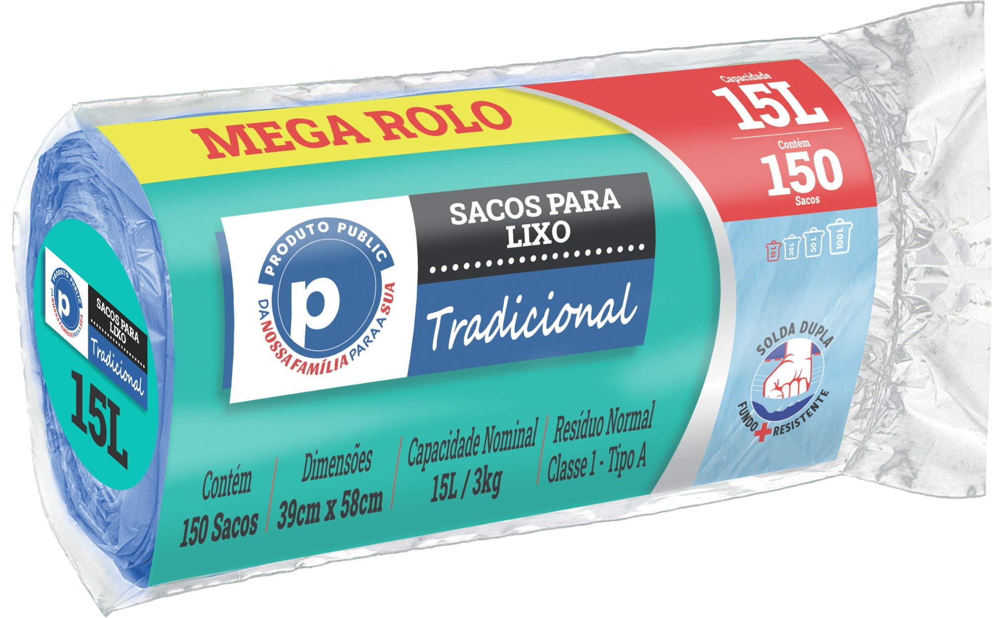 Saco P/ Lixo Public 15l Trad Azul C/ 150 Un