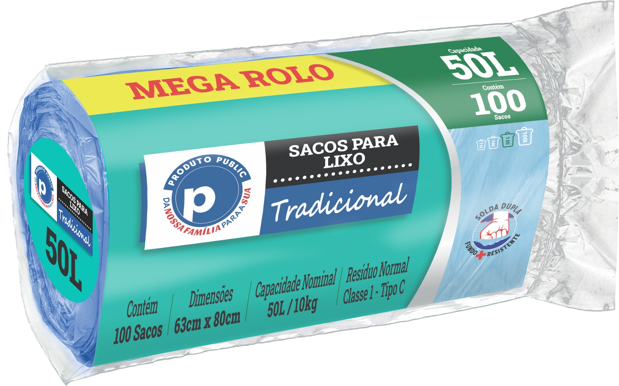 Saco P/ Lixo Public 50l Trad Azul C/ 100 Un
