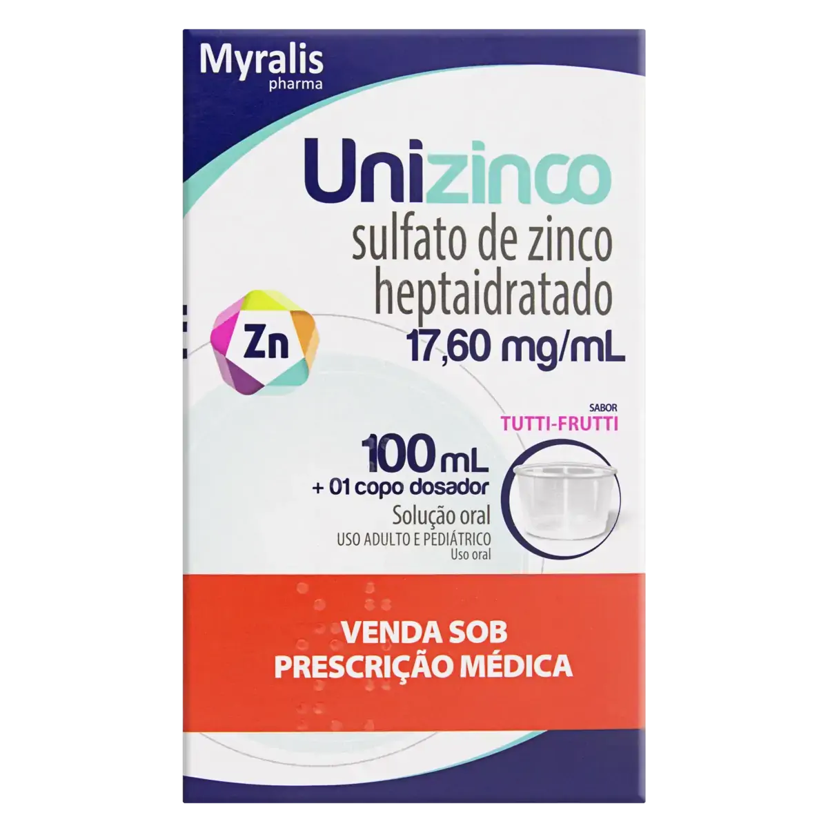 Unizinco 17,60mg/ml Tutti Frutti Myralis Pharma Caixa 100ml Solução Oral Copo Dosador