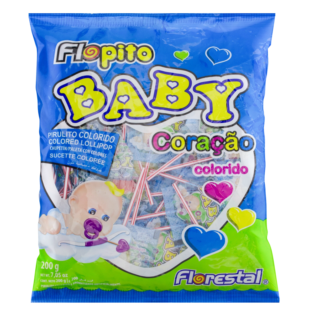 Pirulito Colorido Florestal Flopito Baby Coração Pacote 200g