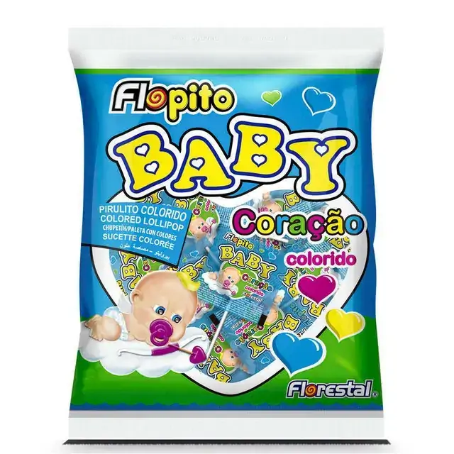 Pirulito Florest Coracao Baby Color 50x1 | Flopito Baby Coracao Colorido 50/200grs