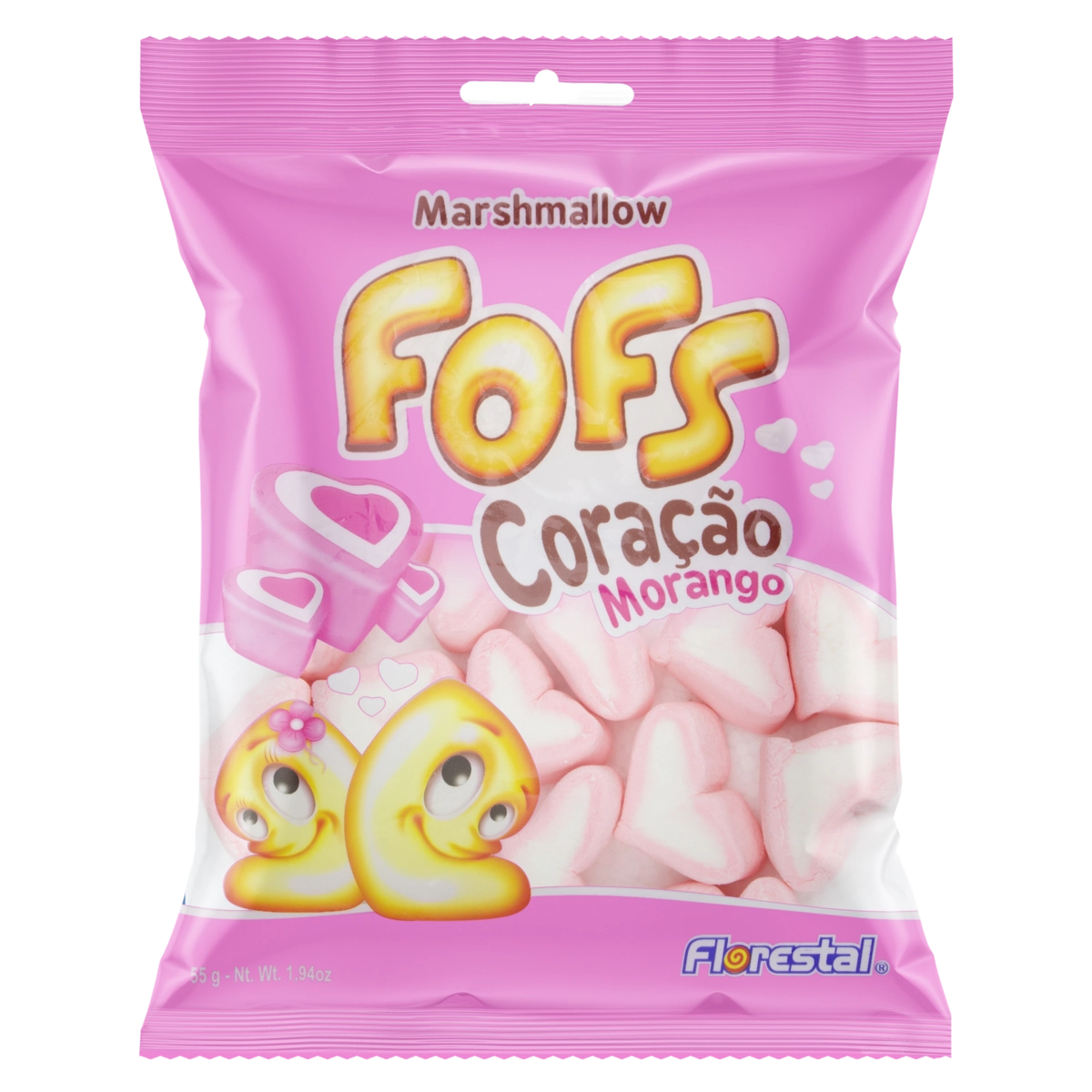 Marshmallow Coração Morango Florestal Fofs Pacote 55g