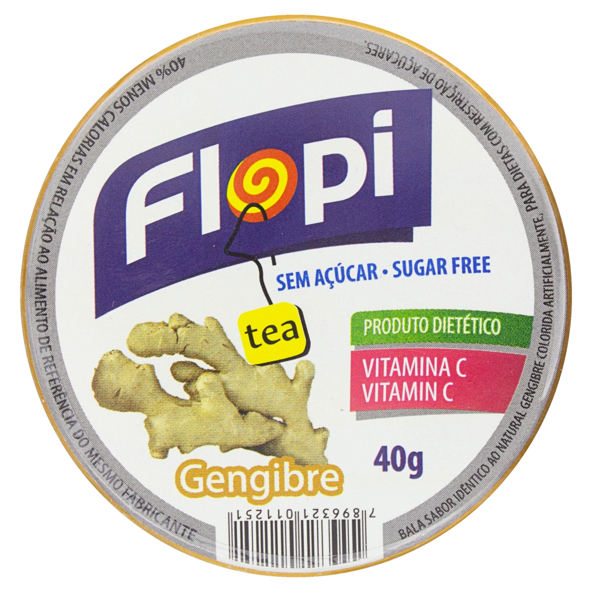 Bala Gengibre Zero Açúcar Flopi Tea Lata 40g