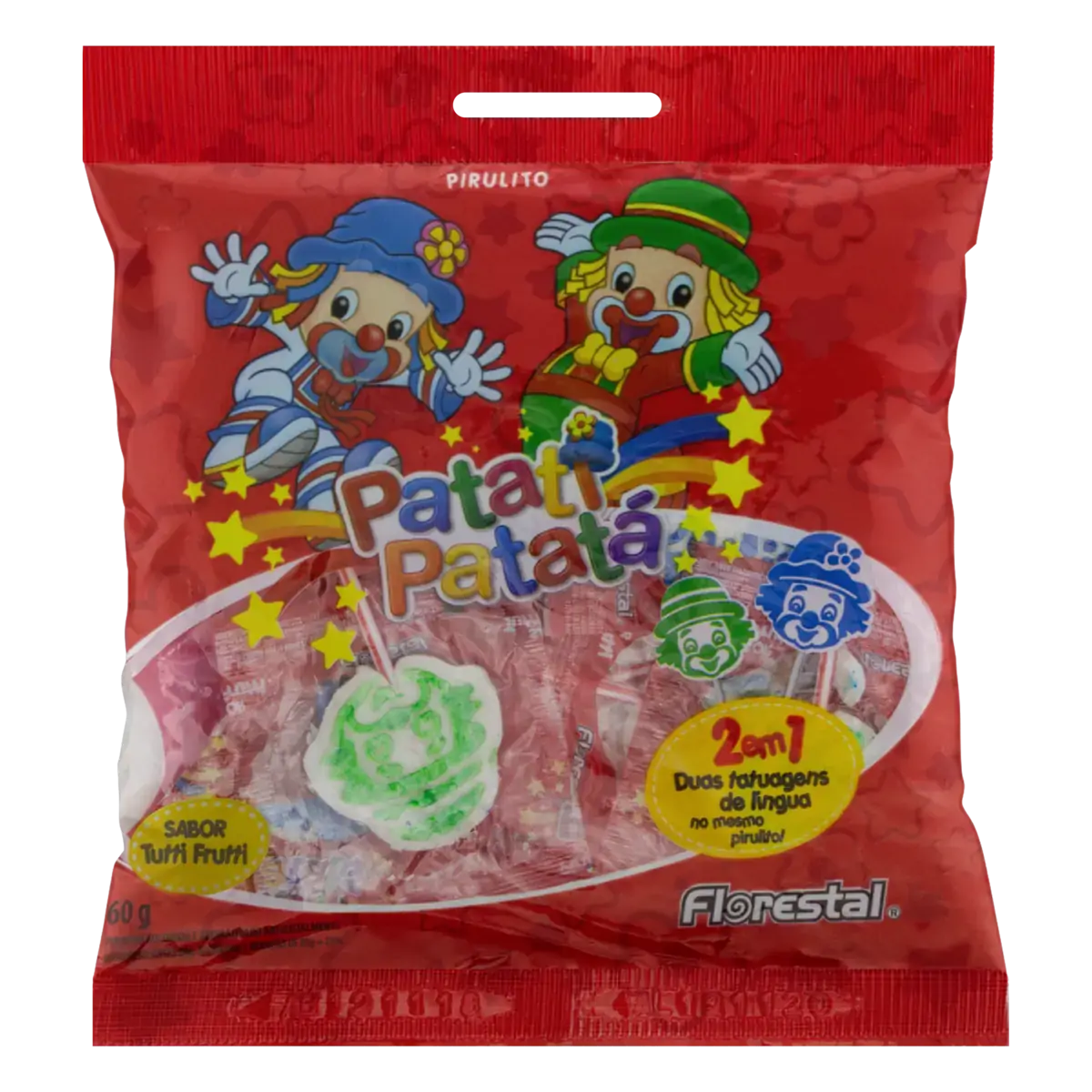 Pirulito Tatuagem De Língua Tutti Frutti Patati Patatá Florestal Pacote 60g