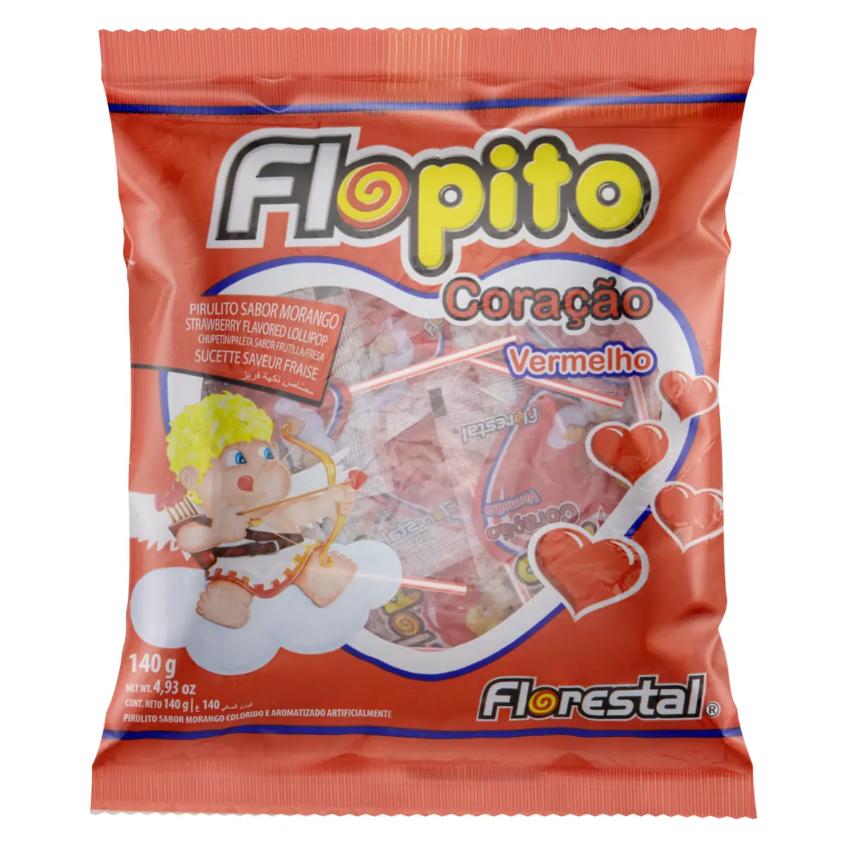 Pirulito Vermelho Florestal Flopito Coração Pacote 140g