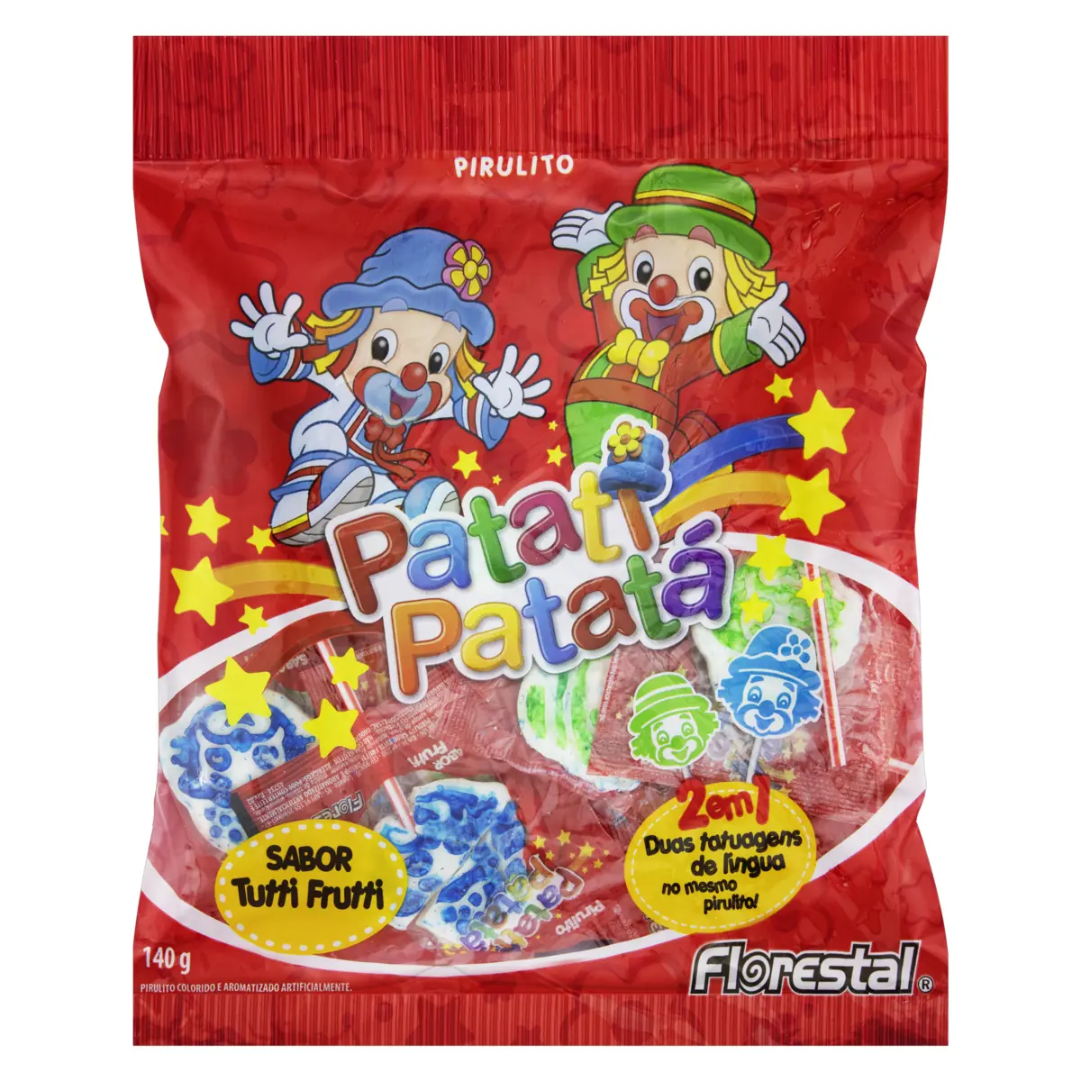 Pirulito Tatuagem De Língua Tutti Frutti Patati Patatá Florestal Pacote 140g