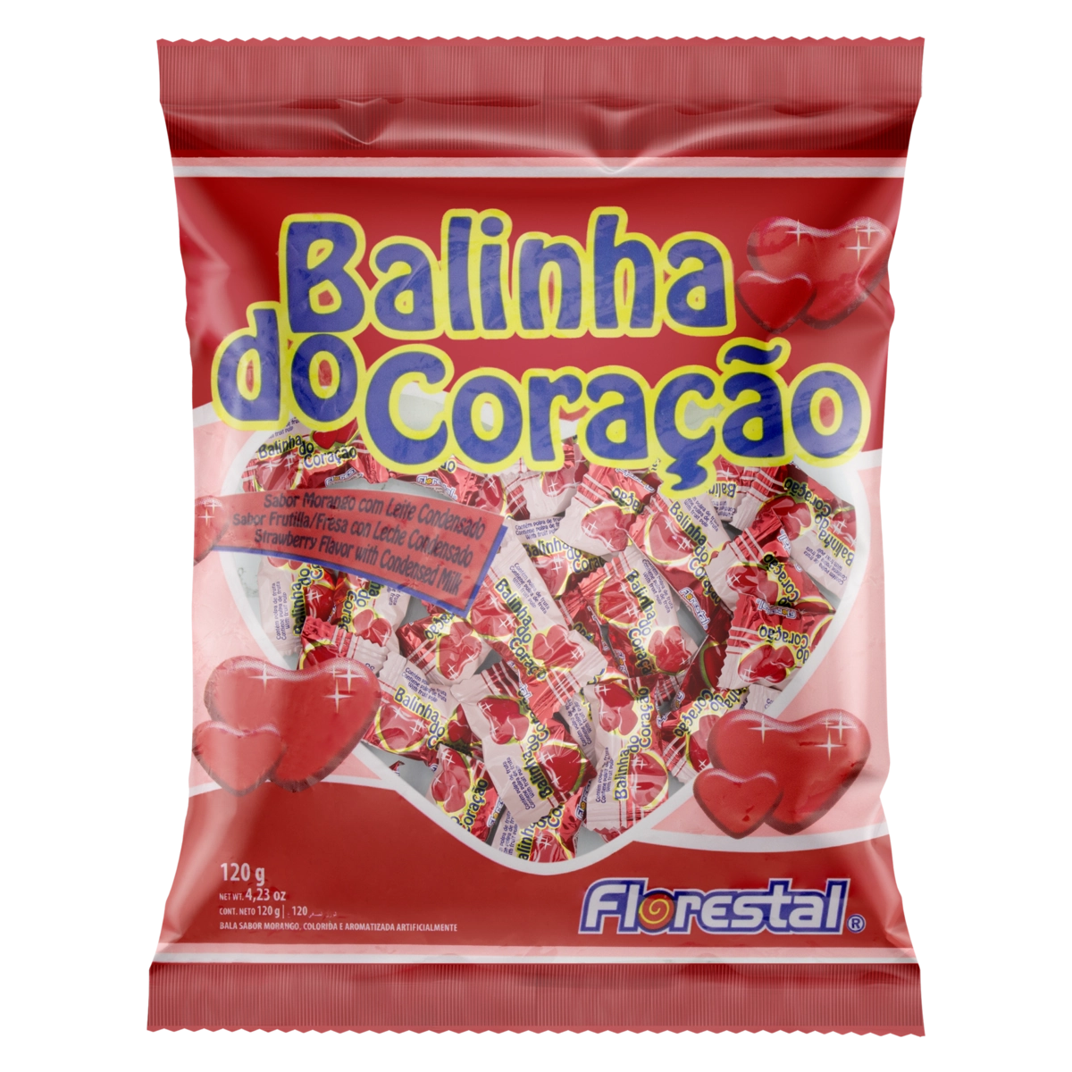 Bala Morango Com Leite Condensado Florestal Balinha Do Coração Pacote 120g