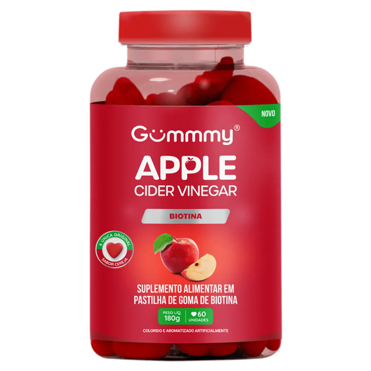 Biotina Cereja Gummy Apple Cider Vinegar Frasco 180g 60 Pastilhas De Goma