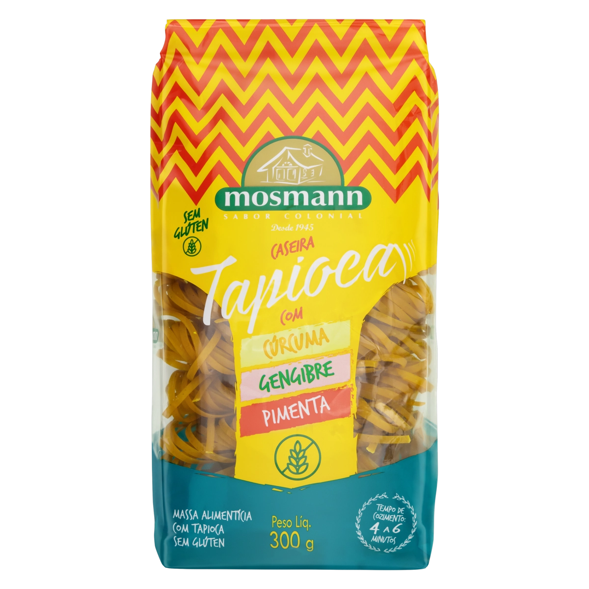 Macarrão com Tapioca Caseiro Cúrcuma, Gengibre e Pimenta sem Glúten Mosmann Pacote 300g
