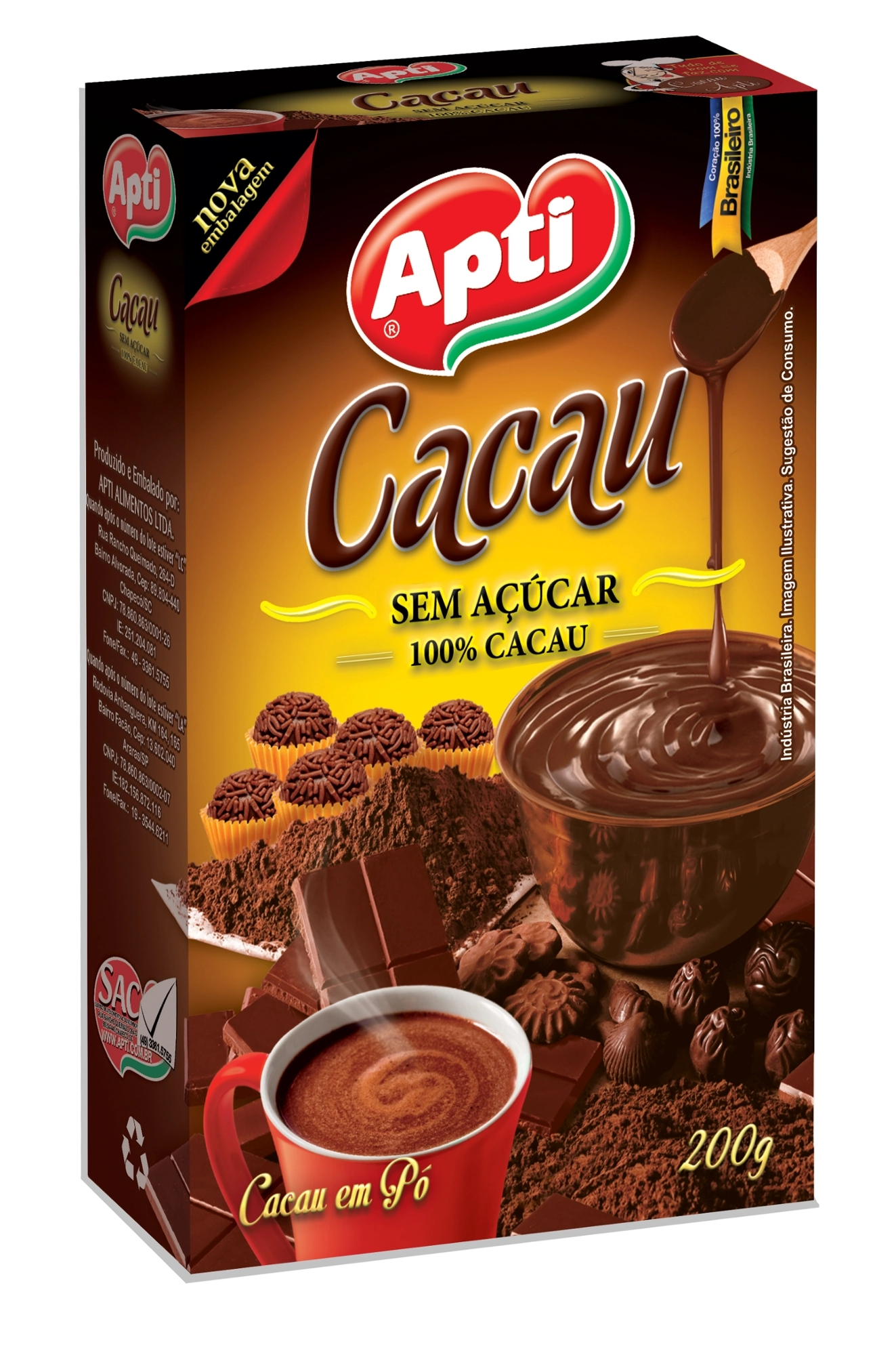 Cacau em Pó Solúvel 100% Cacau Sem Açucar Apti 200g