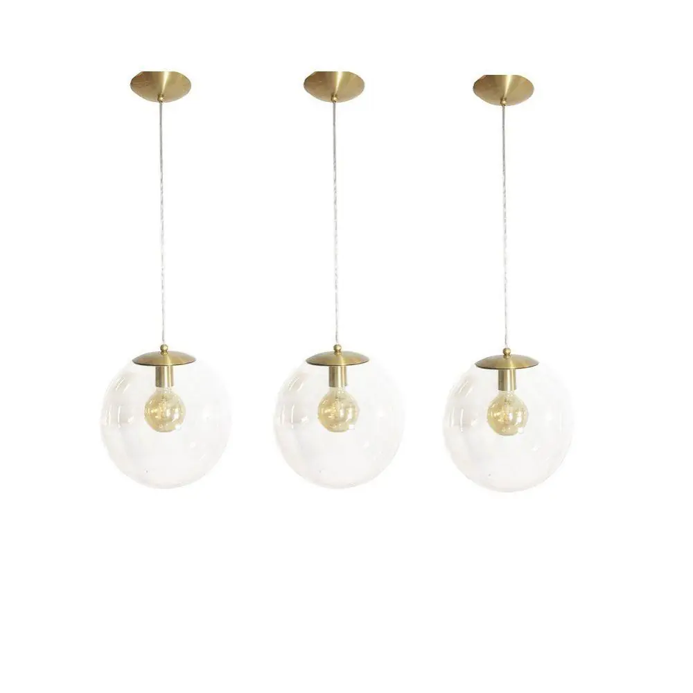 Kit 3 Pendente Redondo Esfera 30cm Dourado E Vidro Cristal