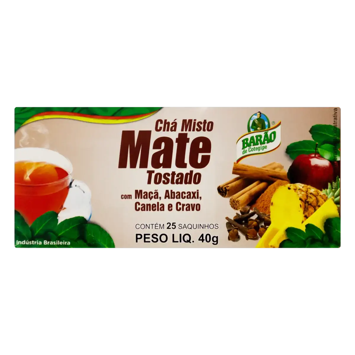 Chá Mate Tostado Maçã, Abacaxi, Canela E Cravo Barão De Cotegipe Caixa 40g 25 Unidades