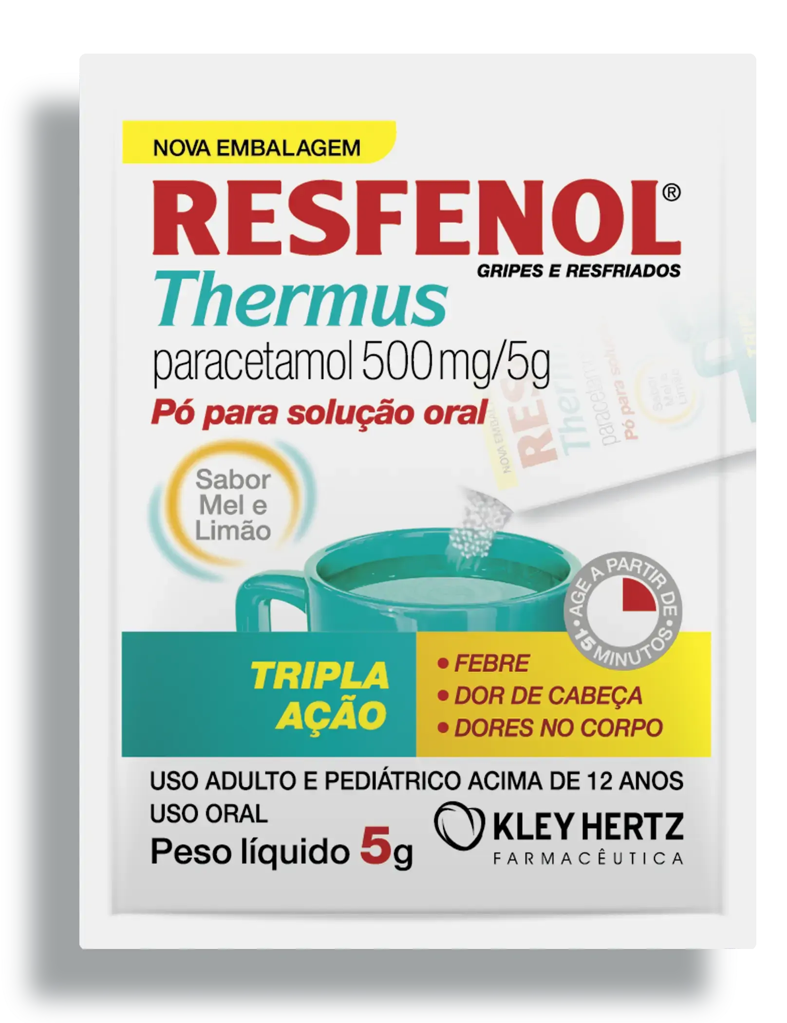Resfenol 500mg/5g Mel E Limão Kley Hertz Envelope 5g
