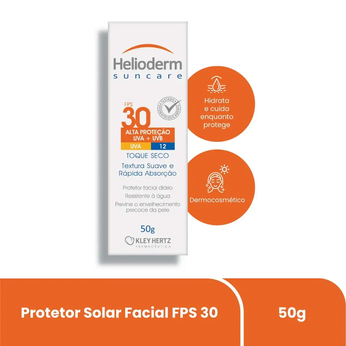 Helioderm Protetor Facial Diário FPS30 Toque Seco 50g Kley
