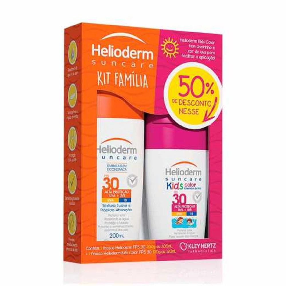 Kit Helioderm Familia Adulto FPS 30 200ml+ Kids FPS 30 120ml