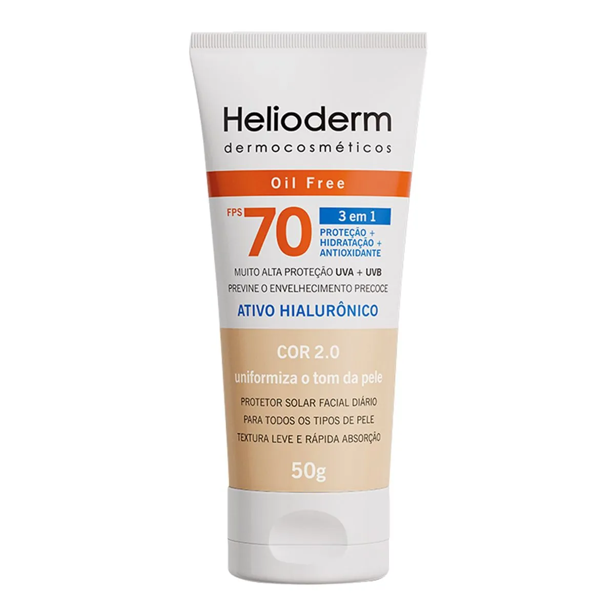 Protetor Solar Facial Com Cor Bege Claro Fps 70 Helioderm Caixa 50g