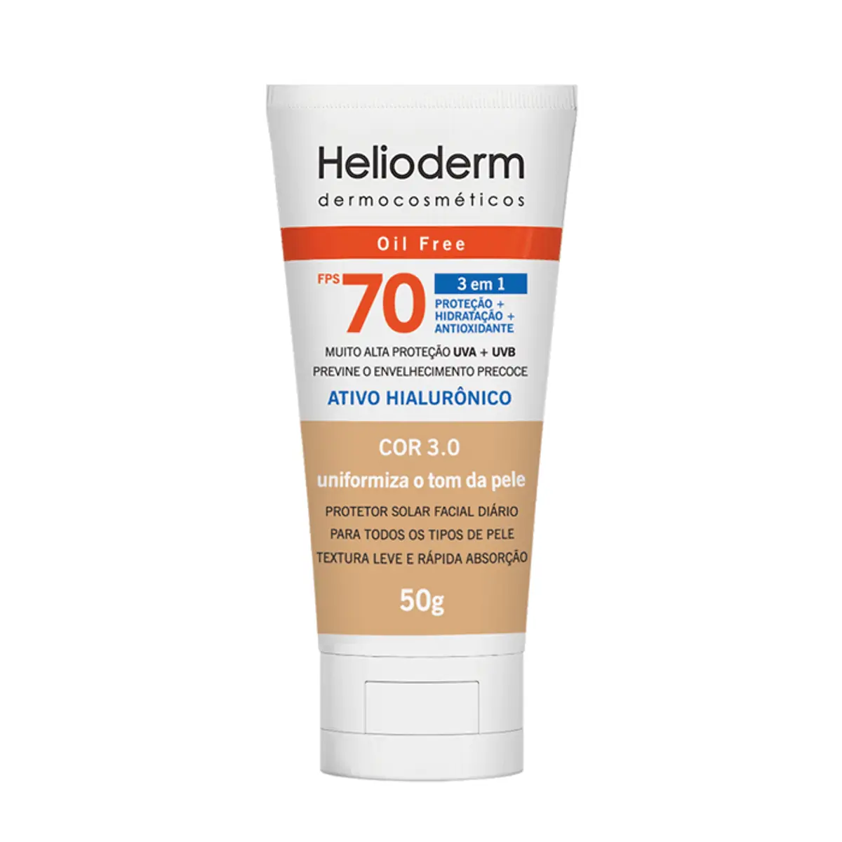 Protetor Solar Facial Com Cor Bege Médio Fps 70 Helioderm Caixa 50g