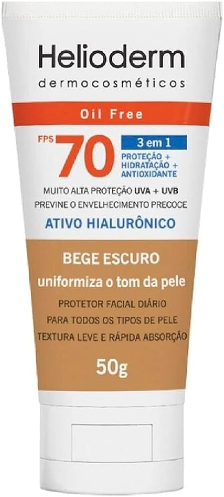 Protetor Solar Facial Com Cor Bege Escuro Fps 70 Helioderm Caixa 50g