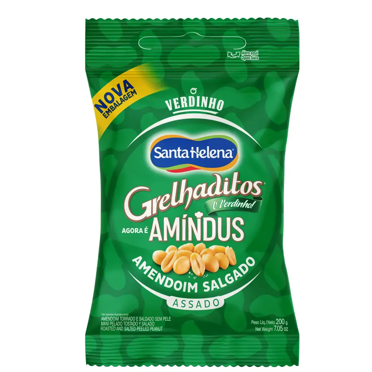 Amendoim Torrado Salgado e sem Pele SANTA HELENA Pacote 200g
