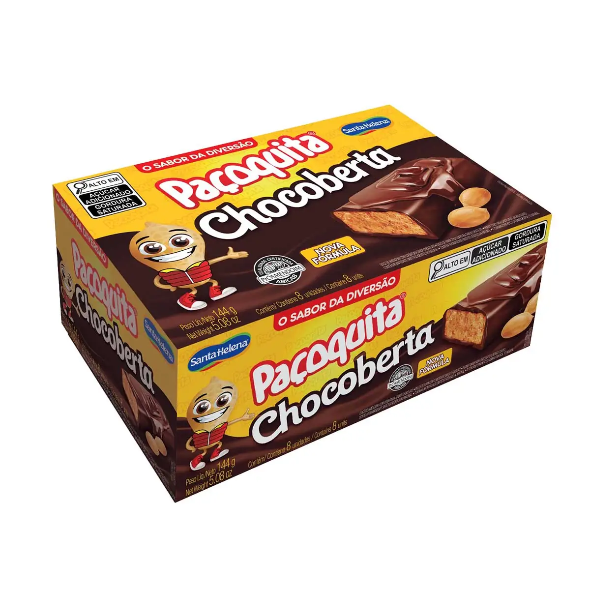 Pack Doce de Amendoim Cobertura Chocolate Paçoquita Caixa 144g 8 Unidades
