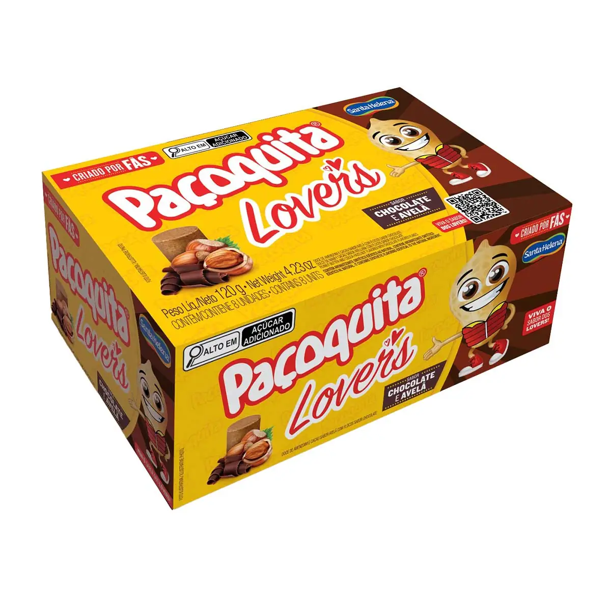 Pack Doce De Amendoim Chocolate E Avelã Paçoquita Lovers Caixa 120g 8 Unidades