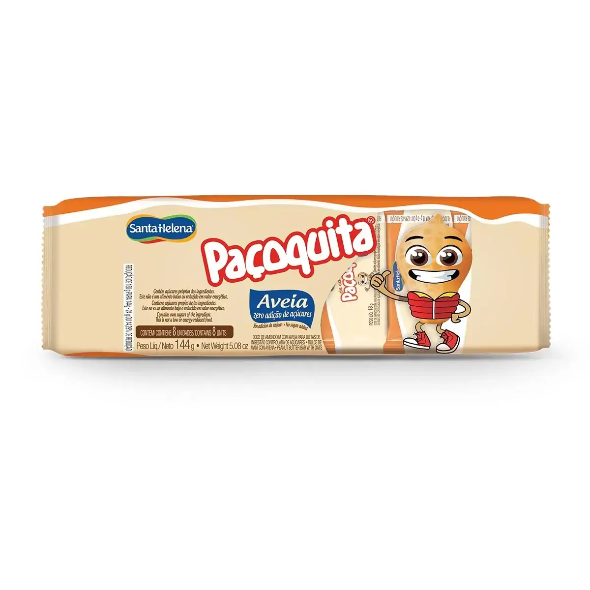 Pack Doce De Amendoim Com Aveia Paçoquita Pacote 144g 8 Unidades