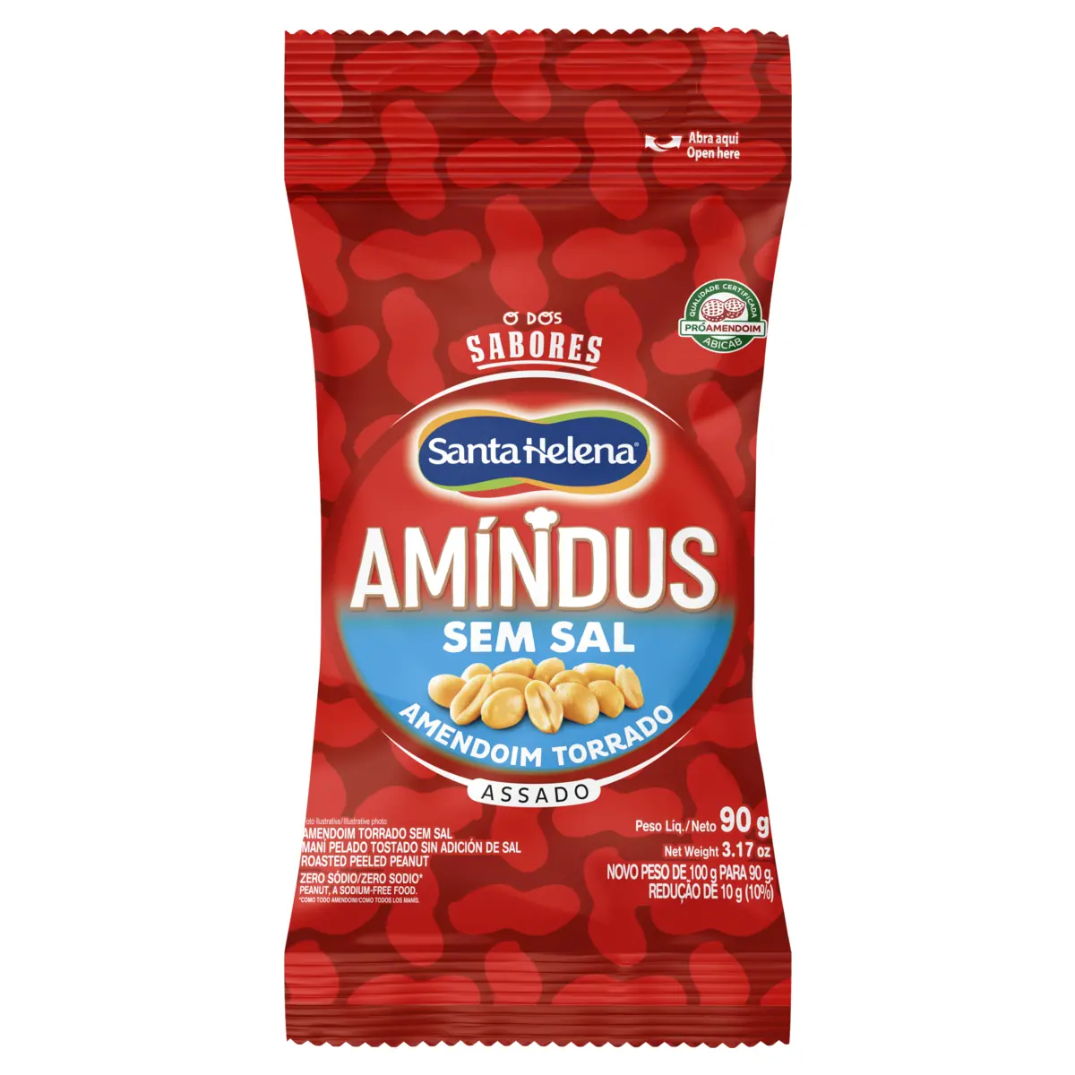 Amendoim Torrado Assado Zero Sódio Amíndus Pacote 90g