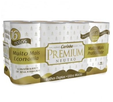 Papel Higienico Folha Dupla Neutro 60mt 16 Rolos Carinho