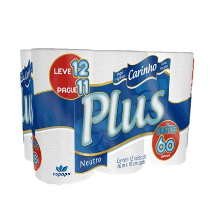 Papel Higiênico Carinho Plus Folha Simples Neutro 12unidade X 60mt