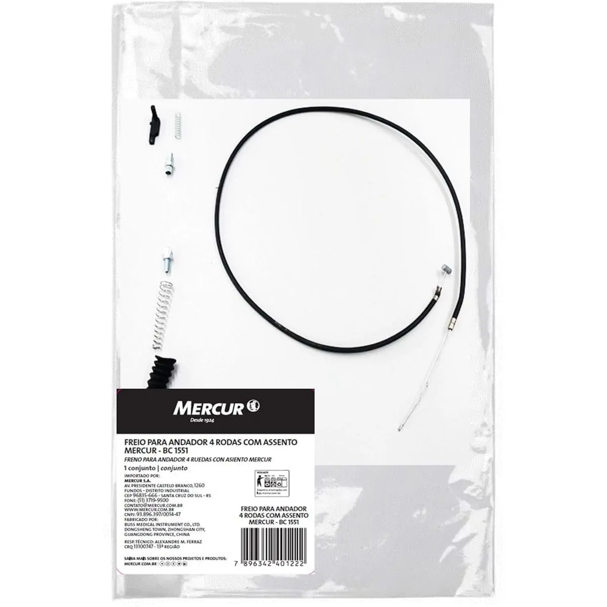 Conjunto de freio para Andador com 4 rodas, assento e cesta Mercur Único